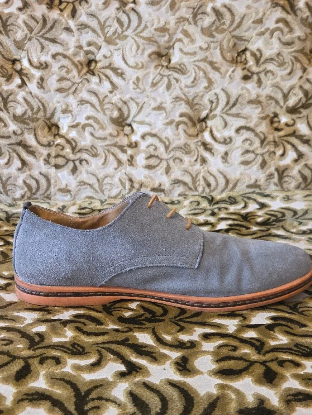 Hand-Stitched Suade Derby Shoes, Light Gray/Blue